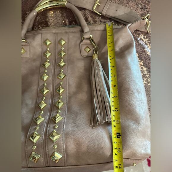 STEVE MADDEN🌟 Mauve with Gold Studs Oversized Boho Shoulder and Handle Bag - Picture 11 of 16